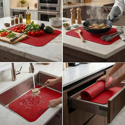 MicoYang Silicone Dish Drying Mat for Multiple Usage,Easy clean,Eco-friendly,Heat-resistant Silicone Mat for Kitchen Counter or Sink,Refrigerator or Drawer Liner Red 2XL 24 inches x 18 inches - Image 4