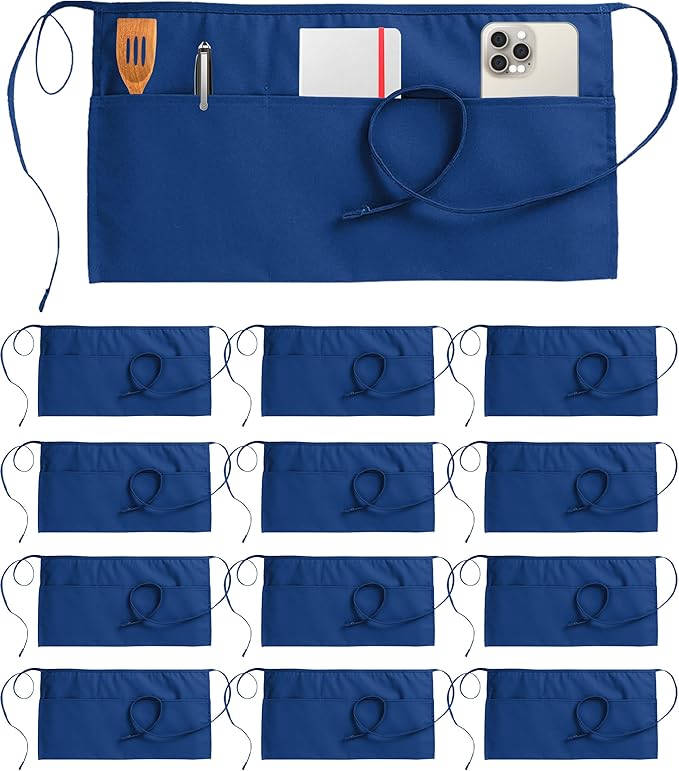Utopia Wear 12 Pack Server Aprons with 3 Pockets, Waiter and Waitress Waist Aprons for Women with Pockets, Men Short Aprons by UTOPIAWEAR