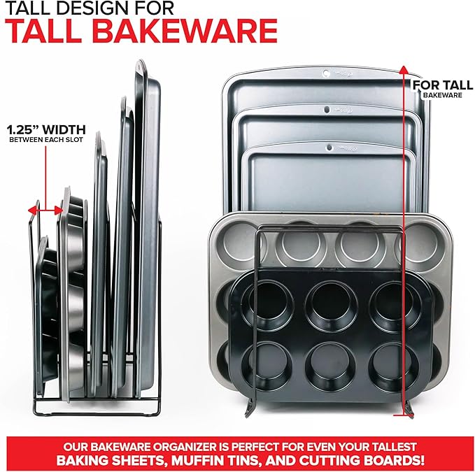 Stock Your Home Black (2 Pack) Extra Tall Steel Baking Pan Organizer Rack for Cabinet Storage or Kitchen Counter, Cookie Baking Sheet Organizer with Dividers, Muffin Tin and Cutting Board Holder - Image 5