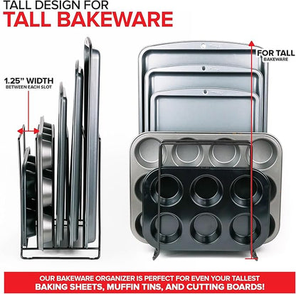 Stock Your Home Black (2 Pack) Extra Tall Steel Baking Pan Organizer Rack for Cabinet Storage or Kitchen Counter, Cookie Baking Sheet Organizer with Dividers, Muffin Tin and Cutting Board Holder - Image 5