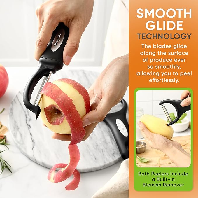 Spring Chef Swivel Vegetable Peeler & Y Potato Peeler for Kitchen with Soft Grip Handles and Ultra Sharp Stainless Steel Blades, Perfect for Veggie, Fruit, Carrot, Apple - Dishwasher Safe - Black - Image 3