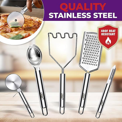 Kaluns 50 PCS Silicone Kitchen Utensils Set Complete Kitchen Set - 800°F Heat Resistant Non-Stick Premium Cooking Utensils W Wooden Handles - Can Opener, Masher, Turner, Silicone Spatula Set - Image 7