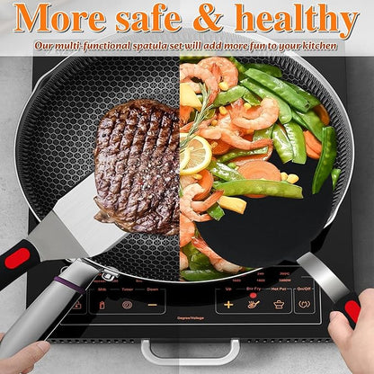 Spatula Set 6-Piece - kitchen utensils set cooking Stainless Steel Turner Set, 600°F Heat Resistant, Metal Spatulas for Griddle/Cast Iron & Nonstick Safe Silicone Tools for Egg, Pancake, Burger - Image 4