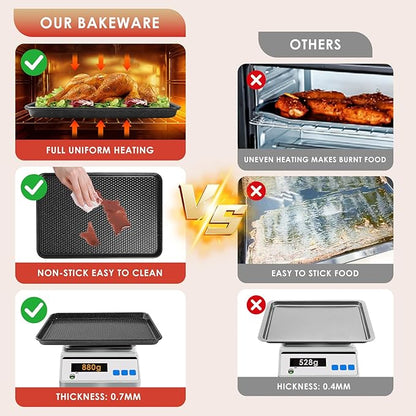 Baking Sheet Pan Set of 3, Nonstick Carbon Steel Cookie Sheets with Texture, Commercial Half/Quarter/Jelly Roll Pans Replacement Toaster Oven Tray, Heavy Duty & Easy Clean, Black - Image 3