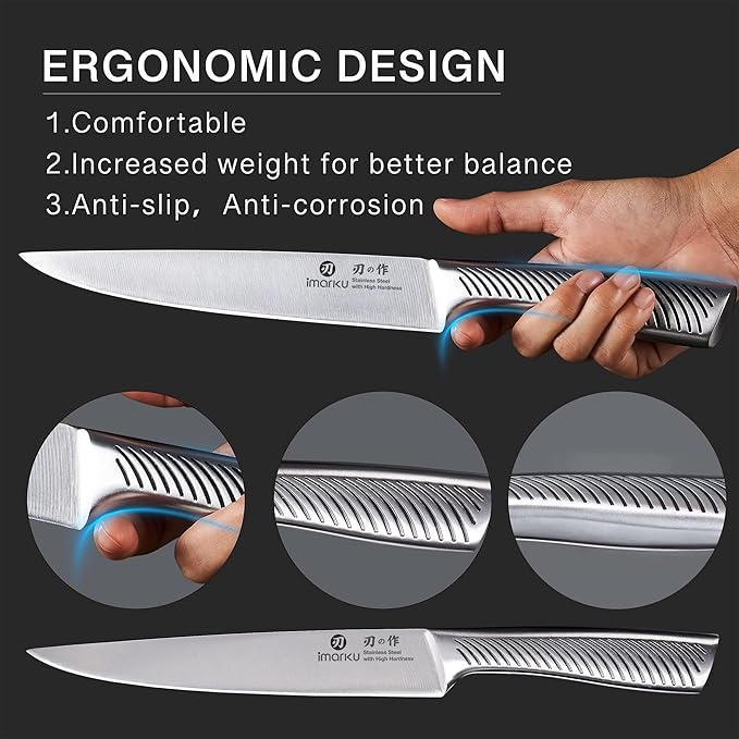 imarku Knife Block Set, 14Pcs High Carbon Stainless Steel Knife Set with Block, Kitchen Knife Set Black, Dishwasher Safe, Build-in Sharpener, Gifts for Mom - Image 4