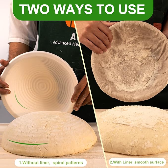 9 Inch Pulp Sourdough Banneton Bread Proofing Basket with 2 Liners, Round Pulp Banneton Bread Proofing Supplies, Reusable Sugarcane Fiber Cold Fermentation Basket Bowl for Homemade Baker Starter - Image 2