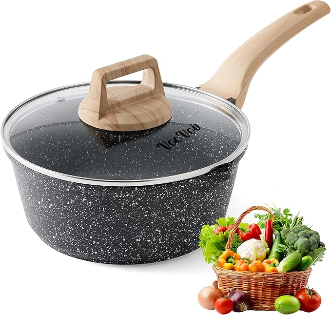Sauce Pan with Lid,Non stick Small Cooking Pot 1.5Qt,Lightweight Non Stick Pot with Glass Lid for Fast Heating,Induction Compatible