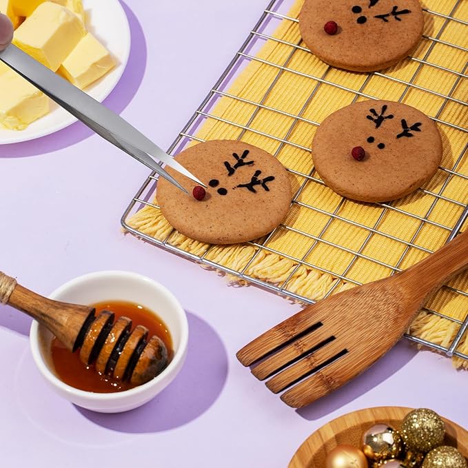 14 Pcs Cookie Decorating Tool Set, Easter Fondant Cake Decorating Brushes Include Cookie Pastry Brush Cookie Scriber Needles Sugar Stir Needles Elbow and Straight Tweezers