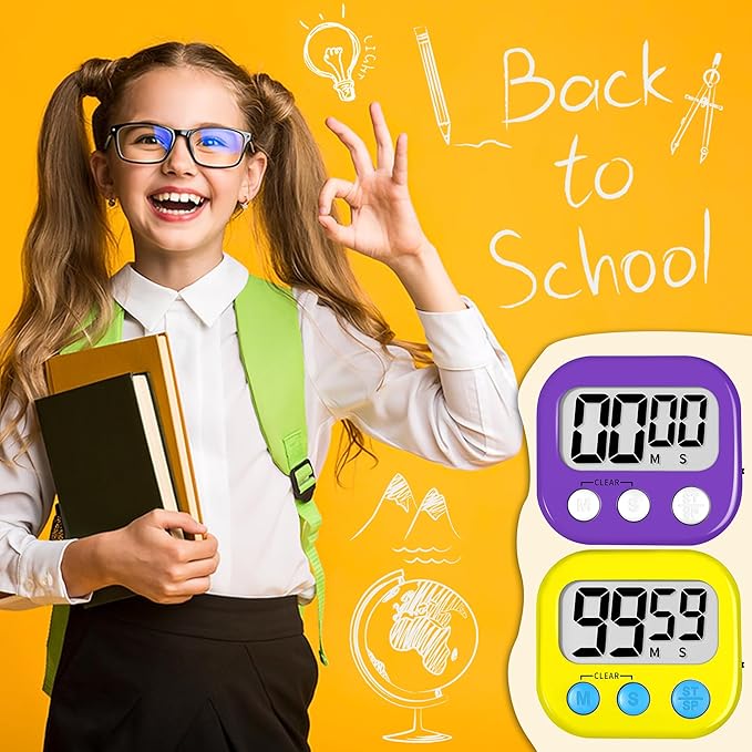 ZILLEEN Classroom Timer for Kids Teachers 2 Pack Digital Timers, Purple & Yellow - Image 6