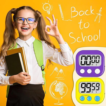 ZILLEEN Classroom Timer for Kids Teachers 2 Pack Digital Timers, Purple & Yellow - Image 6