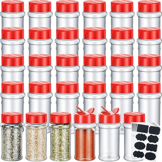 Eccliy 36 Pack 3 oz Clear Plastic Spice Jars with Label and Shaker Lids Empty Spice Bottles Seasoning Containers Seasoning Jars Shaker Condiment Pots for Pepper Herbs Powders(Red) by Eccliy