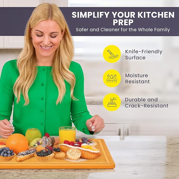 Extra Large Bamboo Cutting Board Featuring 18 Inch Wood Cutting Boards for Kitchen with Glue-Free Surface™ – Non-Toxic Wooden Chopping Boards, FSC-Certified, Durable Carving Boards - Rectangle - Image 6