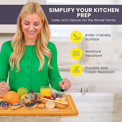 Extra Large Bamboo Cutting Board Featuring 18 Inch Wood Cutting Boards for Kitchen with Glue-Free Surface™ – Non-Toxic Wooden Chopping Boards, FSC-Certified, Durable Carving Boards - Rectangle - Image 6
