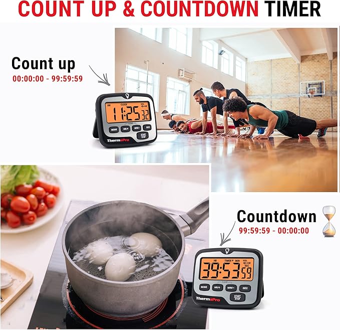 TempPro TM01(2 Pack) Kitchen Timers for Cooking with Count Up Countdown Timer, Digital Timer for Kids with Touch Backlit, Study Timers for Classroom Teacher Supplies (Previously ThermoPro) - Image 3