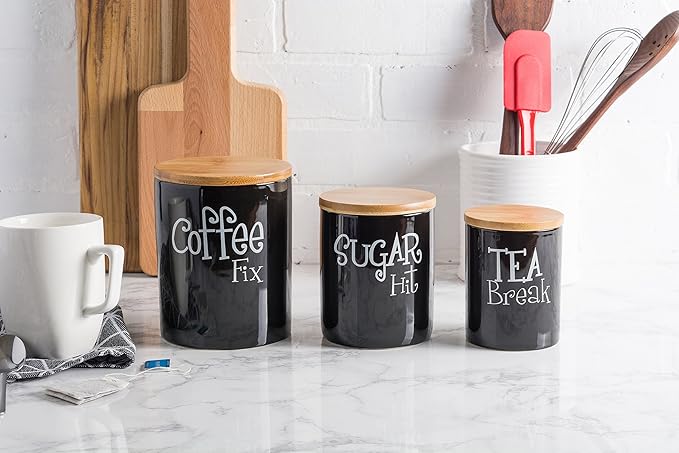DII Kitchen Accessories Retro Collection, Ceramics, Canister Set, Black, 3 Piece - Image 6