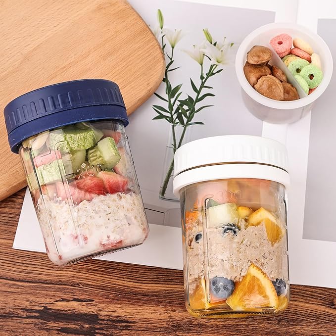 6 Pack Overnight Oats Containers with Lids and Spoons, 16 OZ Glass Mason Jars with Removable Separate Compartments, Airtight Leak Proof Oatmeal Container for Chia Pudding, Yogurt, Breakfast, Cereal - Image 7
