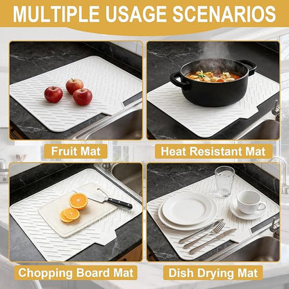 Silicone Dish Drying Mat 23x17,Food-Grade Silicone,Easy Clean Pad for Countertop Protection,Heat Resistant,Easy Clean,Non-Slip Drain Pad with Built-in Drain,Multi-Functional Use,White - Image 5