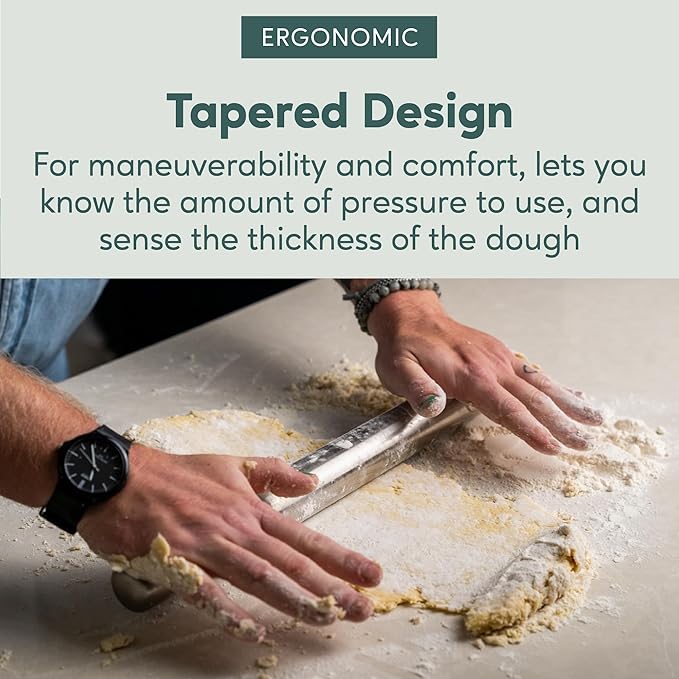 Ultra Cuisine French Rolling Pin for Baking – Tapered Stainless Steel Design with Measurements, Professional or Home Use with Pizza, Cookie, & Pastry Dough, or Fondant and Pie Crust – Dishwasher-Safe - Image 6