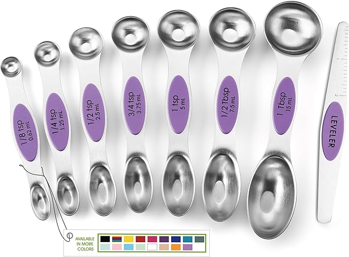 Spring Chef Stainless Steel Magnetic Measuring Spoons Set of 8 with Leveler, Nesting Metal Teaspoon & Tablespoon Measuring Spoons for Food, Heavy Duty Kitchen Gadgets for Baking & Cooking - Orchid by SpringChef