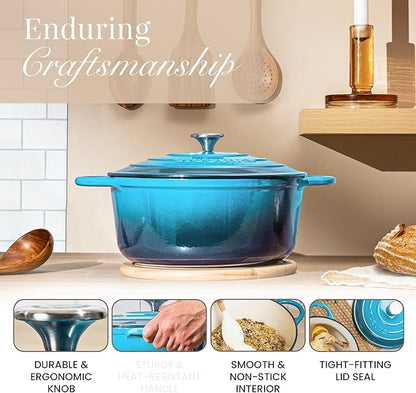 Nuovva Enamelled Cast Iron Dutch Oven Pot with Lid 6.4 Quart Non Stick Casserole Pot – Heavy Duty & Oven Safe up to 500° F for Bread Baking, Braising, Stews, Roasting – 28cm Light Blue - Image 6