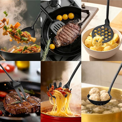 Izurok 18/10 Stainless Steel Kitchen Utensils Set,10 Piece Cooking Utensils With Wood Handle,Heat Resistant Kitchen Tool Set With Spatula,Spoon,Ladle,Skimmer,Slotted Turners,Pasta,Turner,Ladl,Fork - Image 7
