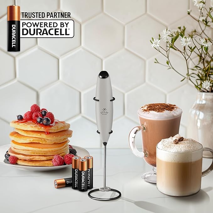 Zulay Kitchen Powerful Milk Frother Wand With 4 AA Duracell Batteries - Ultra Fast Handheld Drink Mixer - Electric Whisk Foam Maker for Coffee, Lattes, Cappuccino, Matcha & Creamer - Gray & Black - Image 5