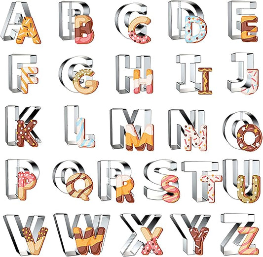Alphabet Cookie Cutter Tool Set, 26 Pcs Large 2.5 Inch Stainless Steel Cookie Cutter Set Fondant Biscuit Fruit Dough Mold Tools for Halloween, Christmas,Birthday Party Decorations (Large-Letter)