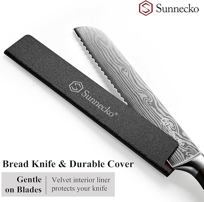 Sunnecko Bread Knife 8 Inch, High Carbon Stainless Steel Serrated Bread Knife for Homemade Bread, Wedding Cake Knife with Wooden Handle Serrated Kitchen Knife with Sheath - Image 4