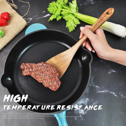 Teak Wooden Spoons for Cooking - 9 Pcs Comfort Grip Kitchen Utensil Set with Holder & Rest - Image 4