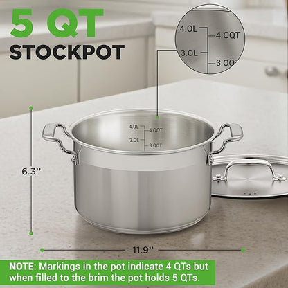 NutriChef 5-Quart Stainless Steel Stockpot with Lid- 18/8 Food Grade Heavy Duty Inox Large Stock Pot for Stew, Soup, Works w/ Induction - Image 2