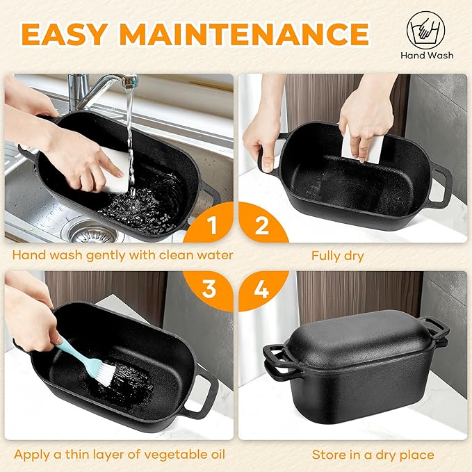 Oval Dutch Oven for Bread Baking, Pre-seasoned Cast Iron Bread Pans for Homemade Bread, Even Heat Distribution Sourdough Baking Pan, 3.6Qt