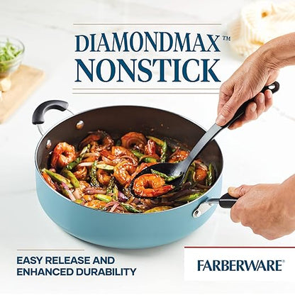 Farberware Cookstart DiamondMax Nonstick Jumbo Cooker with Lid and Helper Handle, Dishwasher Safe, 6 Quart - Aqua - Image 4