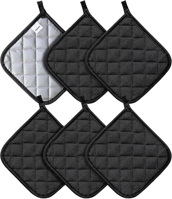 Joyhalo 6 Pack Pot Holders for Kitchen,Cotton Oven Holder with Great Heat Resistance,Non Slip Hot Pads for Kitchen Clearance,Black by Joyhalo