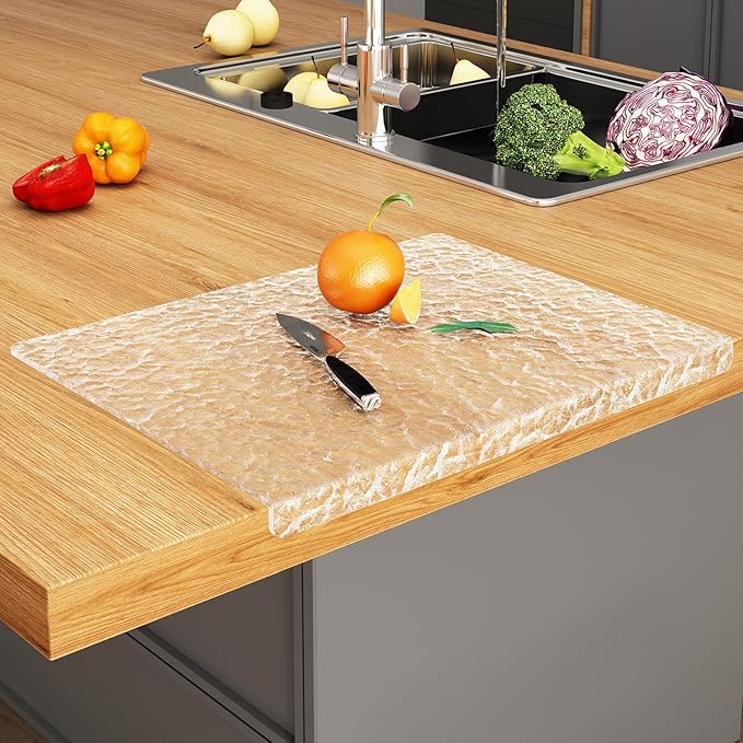 JJL Acrylic Cutting Board with Counter Lip, Anti-Slip, 16 x 12.5 Inches, Texture, Perfect for Cutting Bread, Meat, and Vegetables, Ideal Choice for Kitchen Countertop Décor