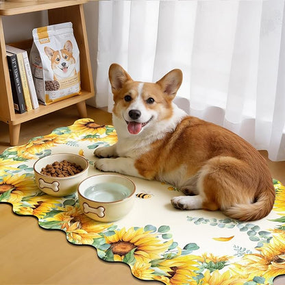 LOKHOM Scalloped Floral Dish Drying Mat, 17"x32" Super Absorbent Coffee Mat with Watercolor Yellow Sunflowers, Cuttable Hide Stain Non-slip Drying Mat for Kitchen Counter Coffee Maker Espresso Machine - Image 5