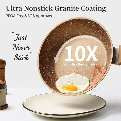 Innwewell Non Stick Frying Pan - Granite Stone Non Stick Skillet Frying Pans, Safe&No Toxic Egg Omelette Frying Pan, Small Nonstick Cookware Cooking Pan, Induction Compatible, PFOA Free(8inch, Gold) - Image 4
