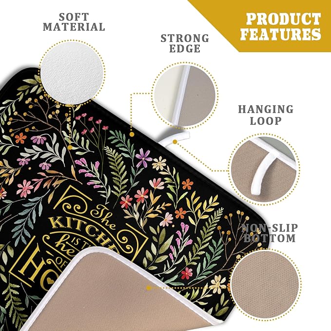 Absorbent Dish Drying Mat Colorful Flowers Microfiber Pad for Kitchen Counter Coffee Bar Decor 16" X 18" - Image 4