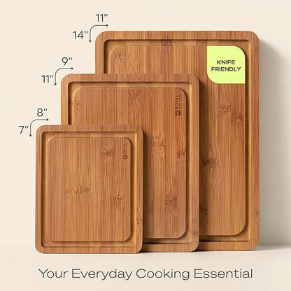 ROYAL CRAFT WOOD Wooden Cutting Boards for Kitchen Meal Prep & Serving - Bamboo Wood Cutting Board Set with Deep Juice Groove Side Handles - Charcuterie & Chopping Butcher Block for Meat (Set of 3)