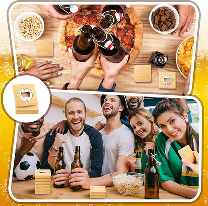 Vesici 24 Pcs Magnetic Bottle Opener 2.5in DIY Bamboo Square Shape Beer Openers Wooden Fridge Magnet Refrigerator Sticker Gift for Beer Lover Wedding Guest Kitchens Bars Parties - Image 7