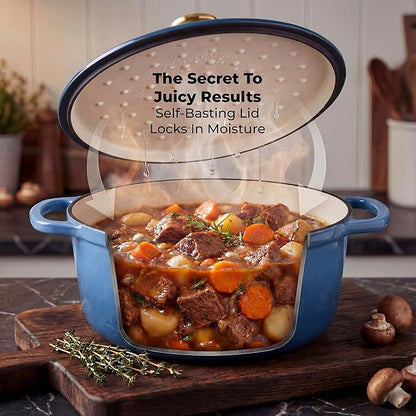 Zulay Kitchen 6 Quart Enameled Cast Iron Dutch Oven Pot with Lid – Premium Durability & Oven Safe up to 500°F – Heavy Duty Cookware Perfect for Bread Baking, Stews, Braising & Roasting - Aquamarine - Image 4
