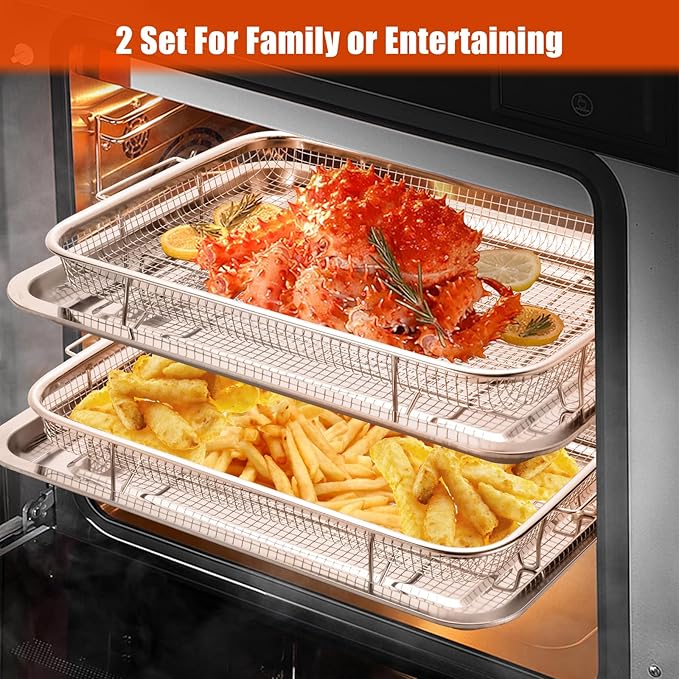 Air Fryer Basket for Oven 18.7"x12.8", 2 Pack Extra Large Air Fryer Basket and Tray Stainless Steel Oven Air Fryer Pan Rack for Cooking Baking and Broiling