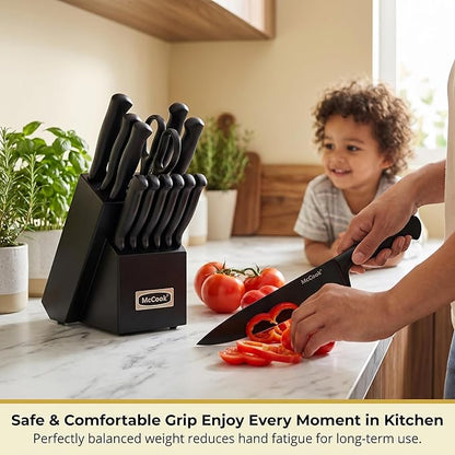 McCook® Knife Sets,German Stainless Steel Knife Block Sets with Built-in Sharpener, Black - Image 7