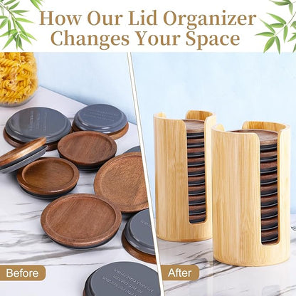 2 Pack Mason Jar Lid Organizer (Wide Mouth & Regular Mouth) Bamboo Ball Jar Wooden Storage Accessories for Home Kitchen Organization & Tumbler Lids, Fit Mason/Canning/Bamboo Lids - Image 7