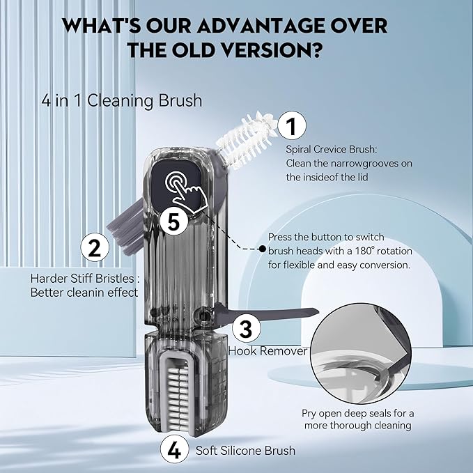 VIDONIO 4 in 1 Cup Lid Gap Cleaning Brush, Multifunctional Insulation Bottle Cleaning Tools, Mutipurpose Tiny Silicone Cup Holder Cleaner, Home Kitchen Cleaning Tools