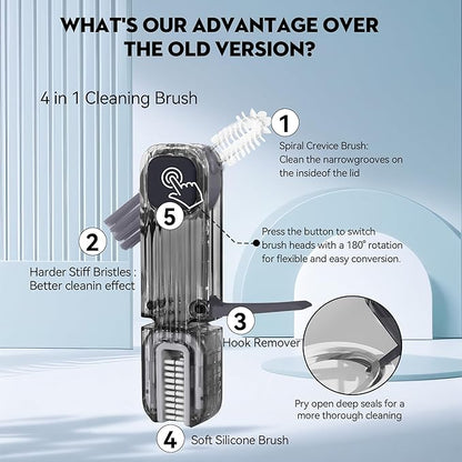 VIDONIO 4 in 1 Cup Lid Gap Cleaning Brush, Multifunctional Insulation Bottle Cleaning Tools, Mutipurpose Tiny Silicone Cup Holder Cleaner, Home Kitchen Cleaning Tools