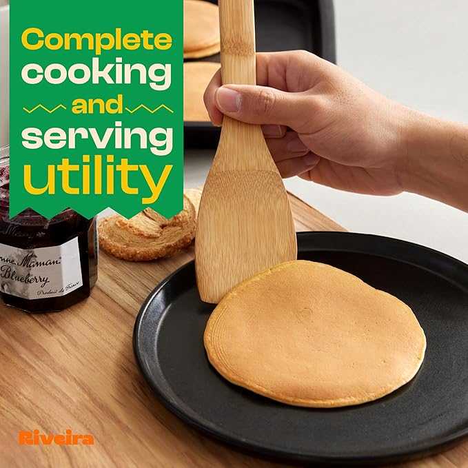 Riveira Bamboo Cooking Spoons 6-Piece – Wooden Cooking Utensils Set with Wooden Spoons for Cooking & Spatulas Wooden Utensil Sets – Premium Kitchen Utensils Set – Durable First Apartment Essentials - Image 3