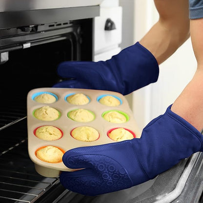 BPA-Free Soft Silicone Oven Mitts - Ultra Heat Resistant Oven Mitts with Thick Cotton Liner - Long Slip Resistant Pot Holders, Flexible Oven Gloves - Royal Blue 13.7" - Image 8