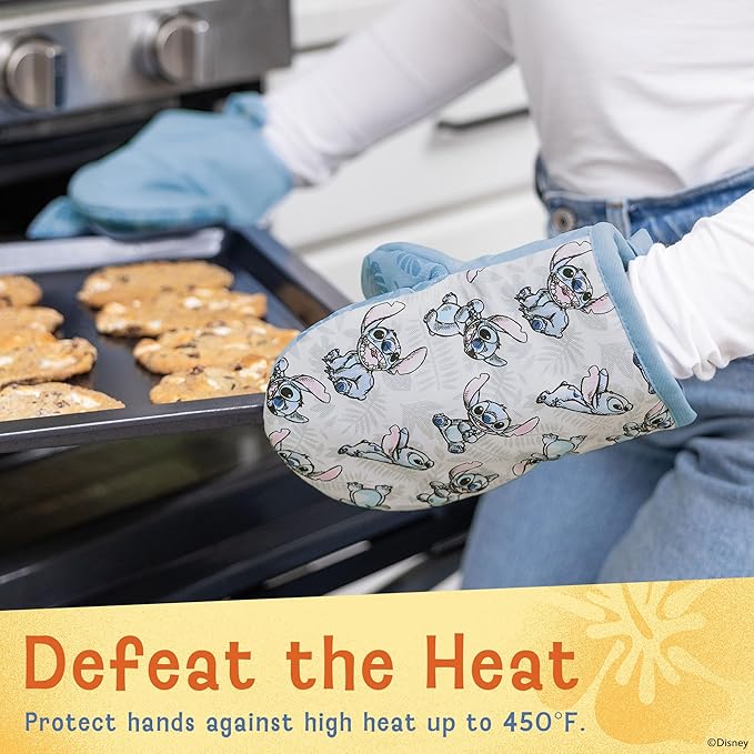 Disney Oven Mitts - 5.5” x 7.5” Heat-Resistant Mini Oven Mitts with Non-Slip Printed Silicone Disney Silhouettes - Pot Holders for Kitchen- Mickey & Minnie, Stich, Winnie the Pooh