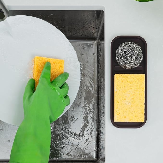 Zulay Kitchen (9x3.5 Silicone Sponge Holder for Kitchen Sink - Flexible Multipurpose Soap Tray Sponge Holder - Sink Organizer Tray for, Bathroom, Makeup, Trinkets & More (Chocolate) - Image 3