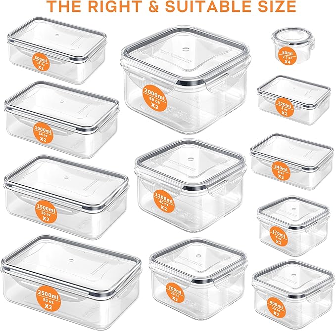 52 PCS Food Storage Containers with Lids Airtight (26 Containers & 26 Lids), Plastic Storage Meal Prep Container-Stackable 100% Leakproof & BPA-Free Organization and Storage Set, Lunch Containers - Image 2